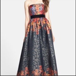 Adrianna Papell Floral Strapless Gown